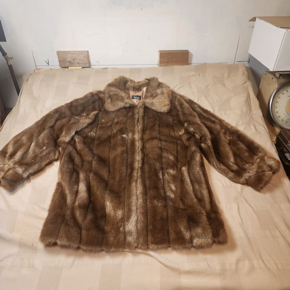 Dennis Basso Faux Fur Long Coat Womens 1X Multi Luxury Glam Winter Outdoor